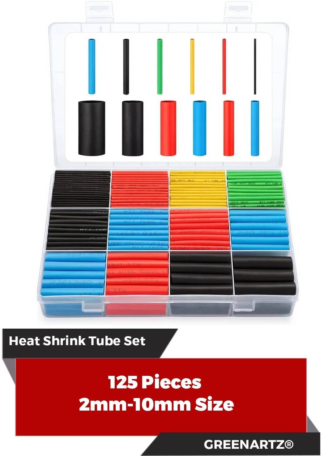 GREENARTZ 125pc Heat Shrink Cable Sleeve 1-10mm 4.5cm - Image 1
