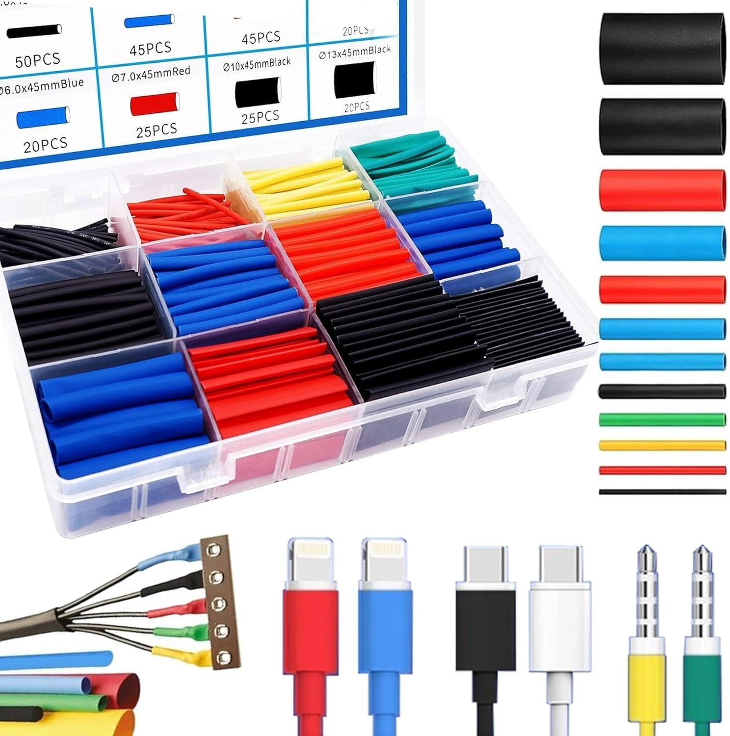 Image of KRUNiQ Heat Shrink Tube Set - 560pcs Sleeving Wrap Cable Wire Kit with Storage Box Heat Shrink Cable Sleeve