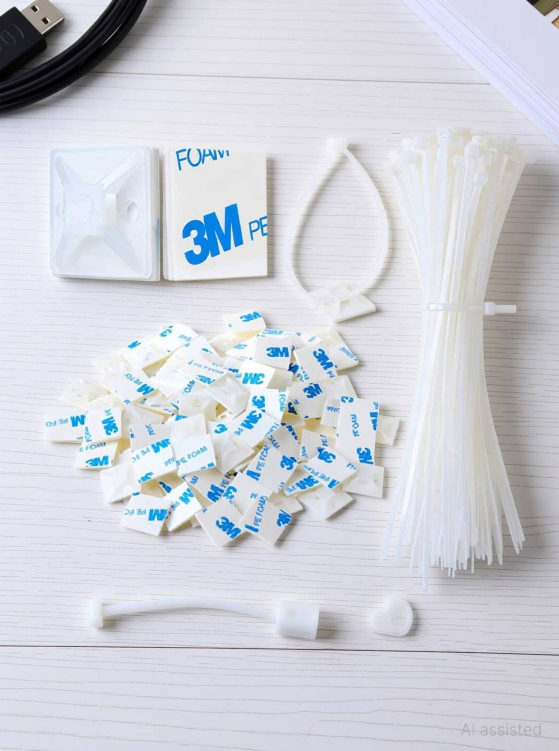 BHOOLU&GOOLU Self Adhesive Cable Tie Bases With 100 PCS Cable Tie (Length -100mm) Nylon Hook & Loop Cable Tie