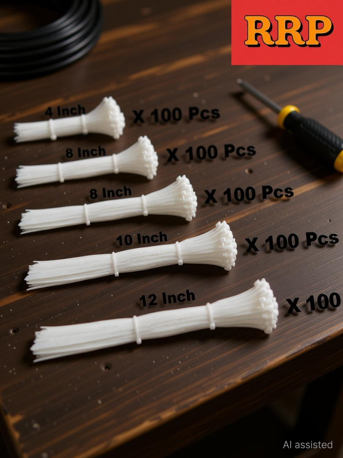 Image of RRP 4 inch,6 inch,8 inch,10 inch,12 inch INCH (Each 100 Pcs) COMBO PACK Nylon Flexible Straps Cable Tie