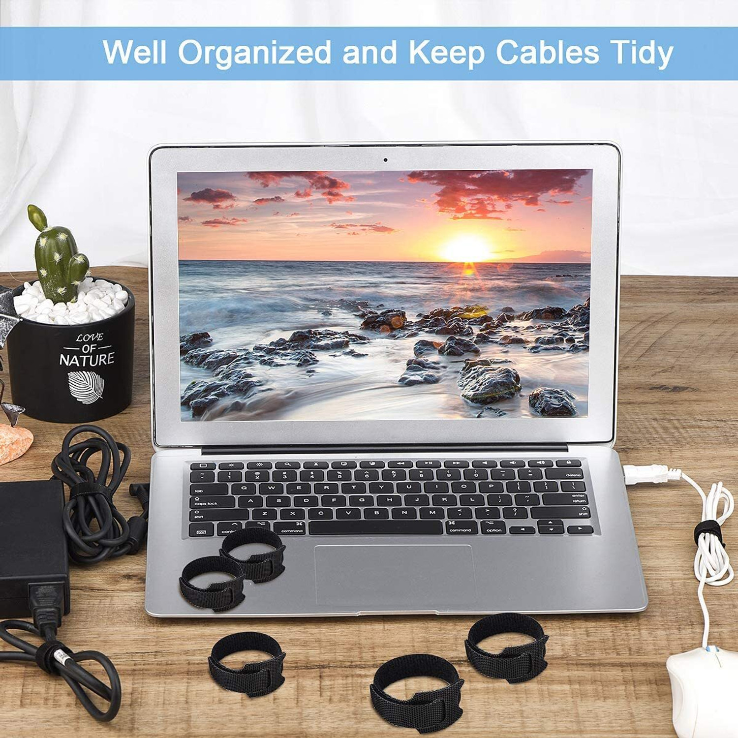Image of Inovera Cable Organizer Hook & Loop Tape - Wire /Cord Holder Management Strap Nylon Hook & Loop Cable Tie