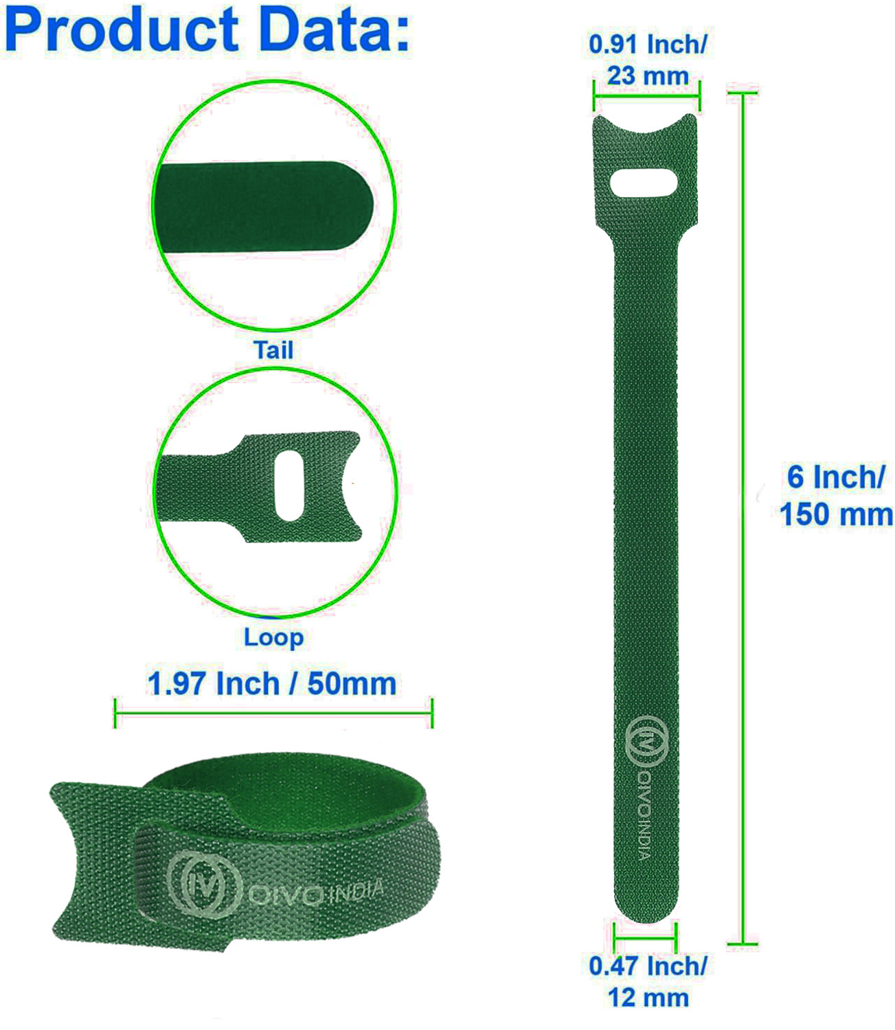 Image of OIVO INDIA 100 Piece Cable Organizer-Wire /Cord Holder Management Strap - Reusable Hook Tape Nylon Hook & Loop Cable Tie
