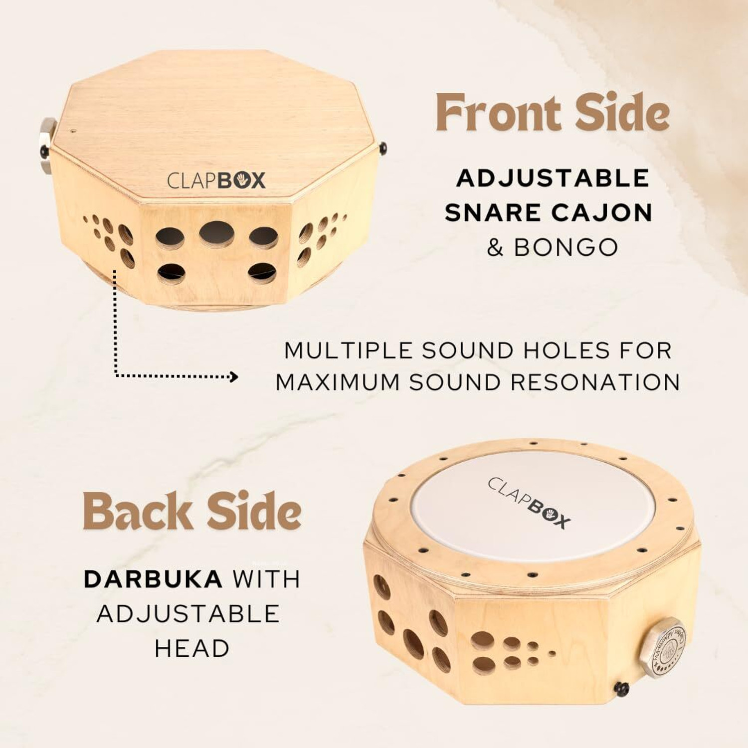 Image of CLAPBOX Cajembe Travel Cajon (4 instruments in 1)-Rubber wood with Carry Bag Cajons