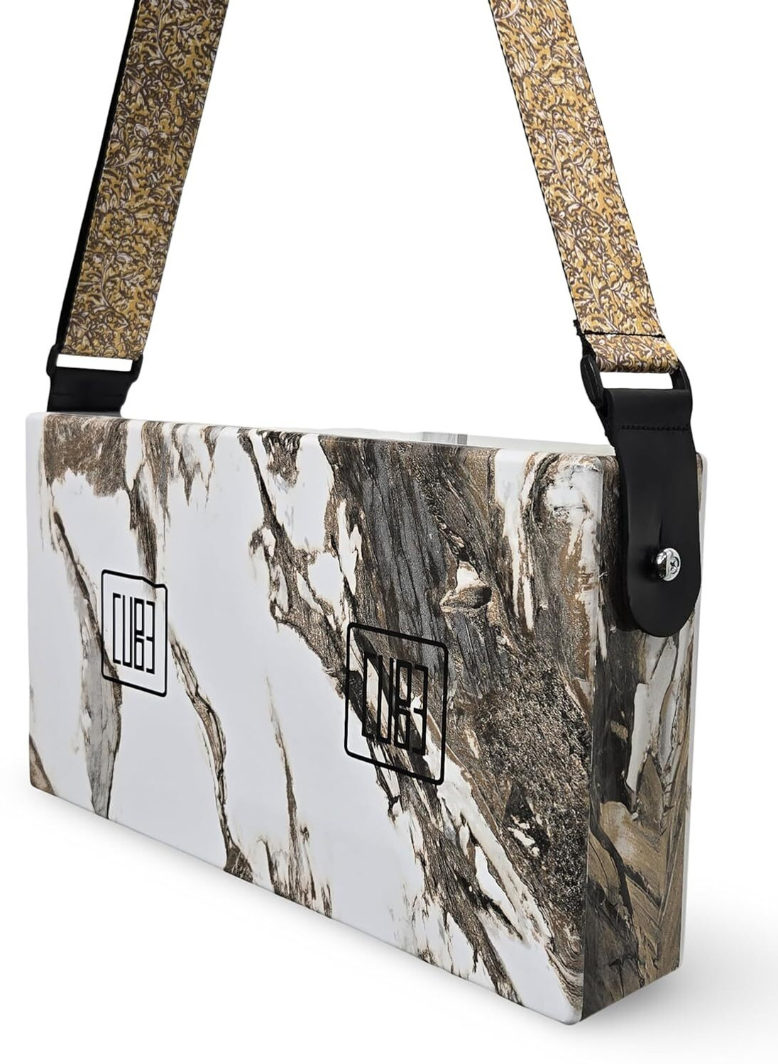 Image of Rhythm Pro Cube Cajon Bongo Traveller Cajon (16 x 9 x 3 inch) With Strap Included.(WH MRBL) Cajons