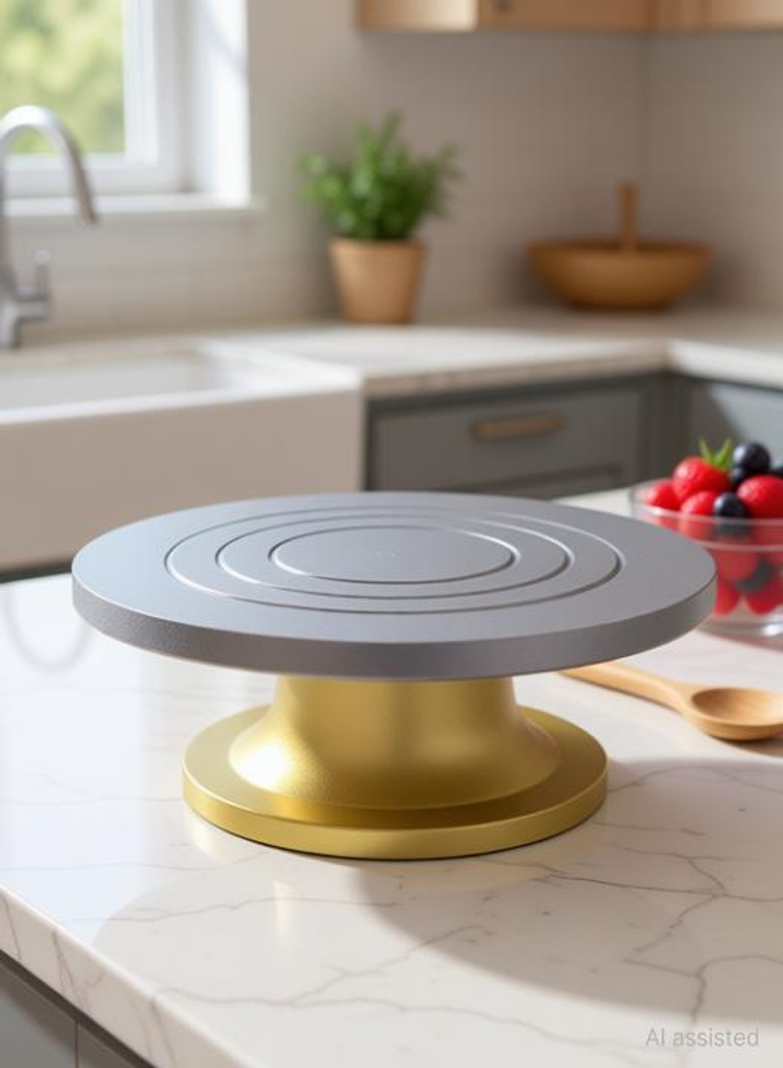 Image of TRENDING PRODUCTS VILLA Premium Quality, Heavy Fiber Turntable, 360 Degree Smooth Rotation, 12 Inch Silver Plated Cake Server