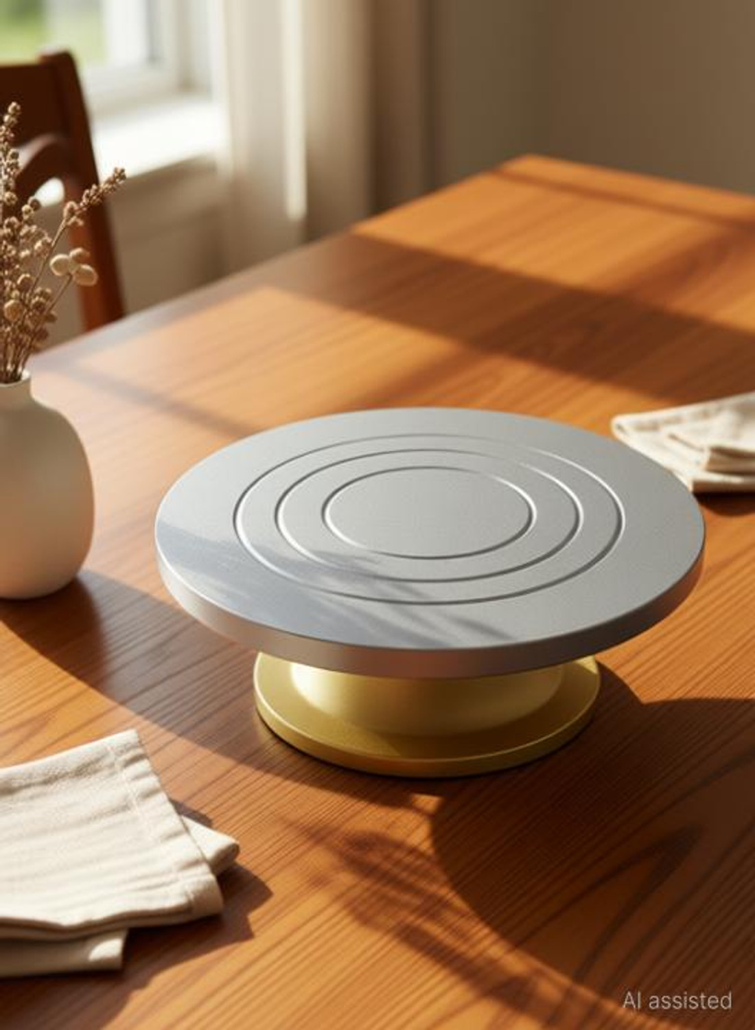 Image of TRENDING PRODUCTS VILLA Premium Quality, Heavy Fiber Turntable, 360 Degree Smooth Rotation, 12 Inch Silver Plated Cake Server