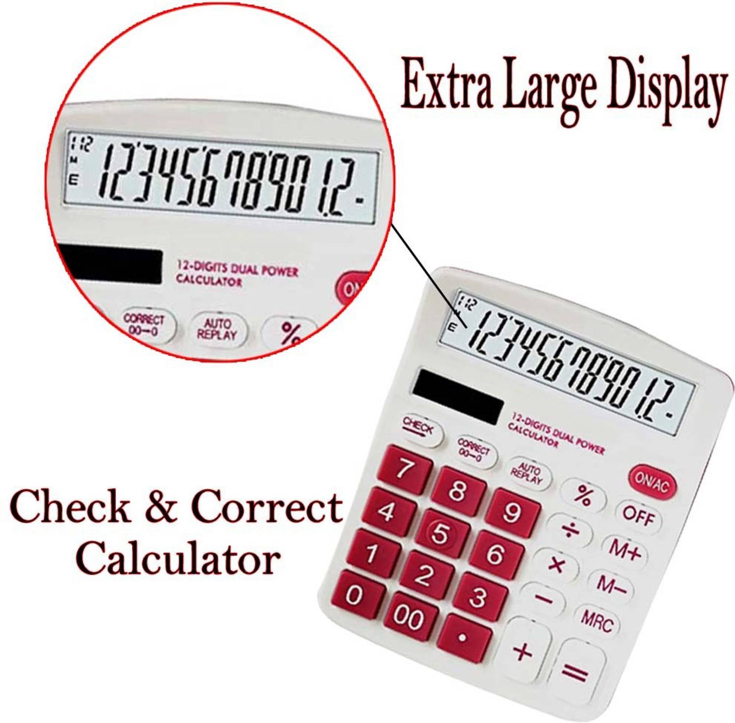 ASDF Real Solar Check & Correct Calculator With Large & HD Display ot 612 Basic Calculator