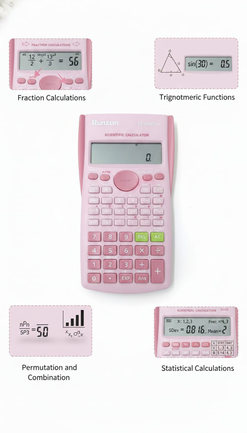 Image of TeraaBliss Portable Pink Scientific Calculator | Battery Operated | Multi-Function Pocket Calculator Scientific Calculator