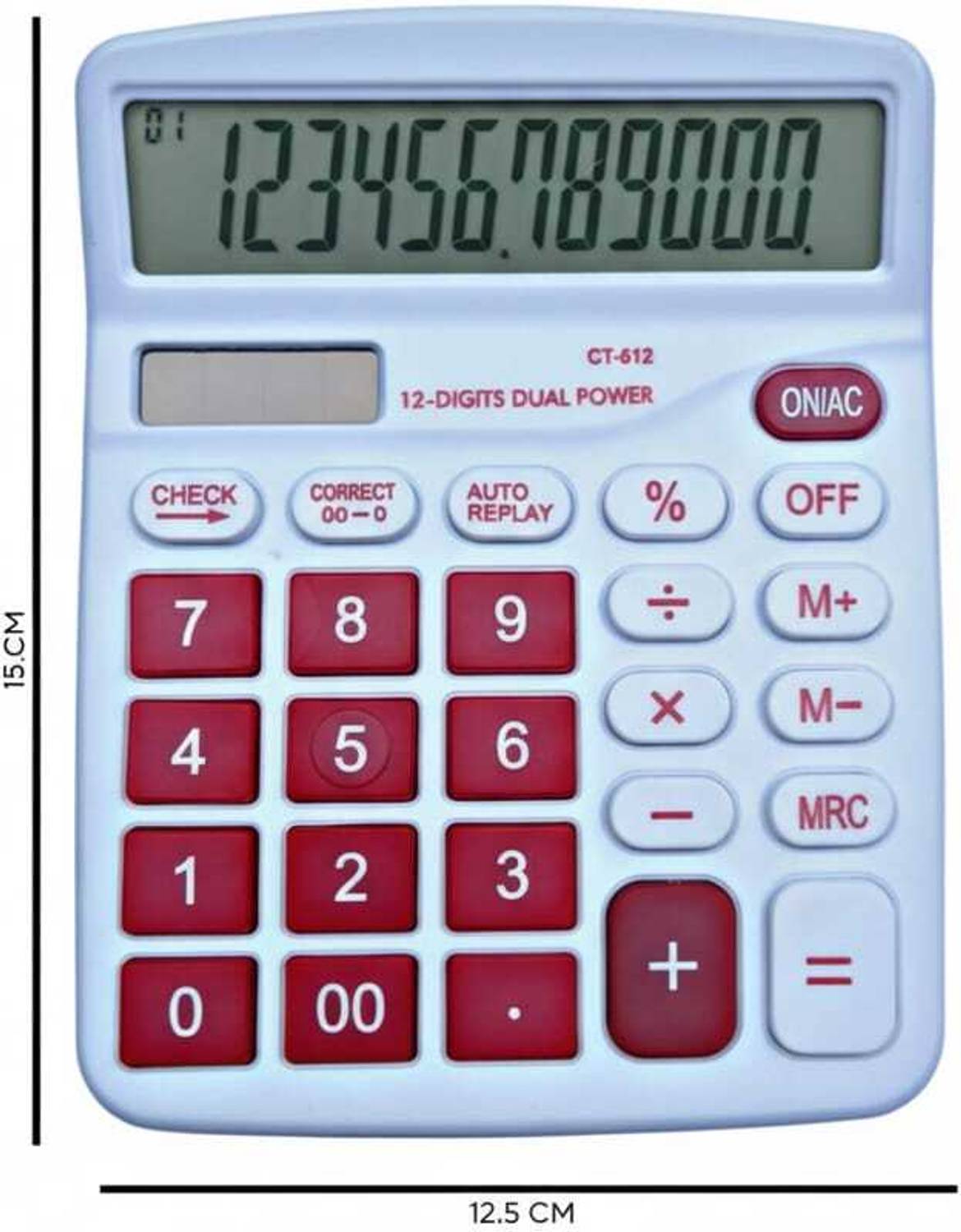 Bassonic 12-Digit Big Display 112 Steps Electronic Office Calculator (White,Maroon) Basic Calculator