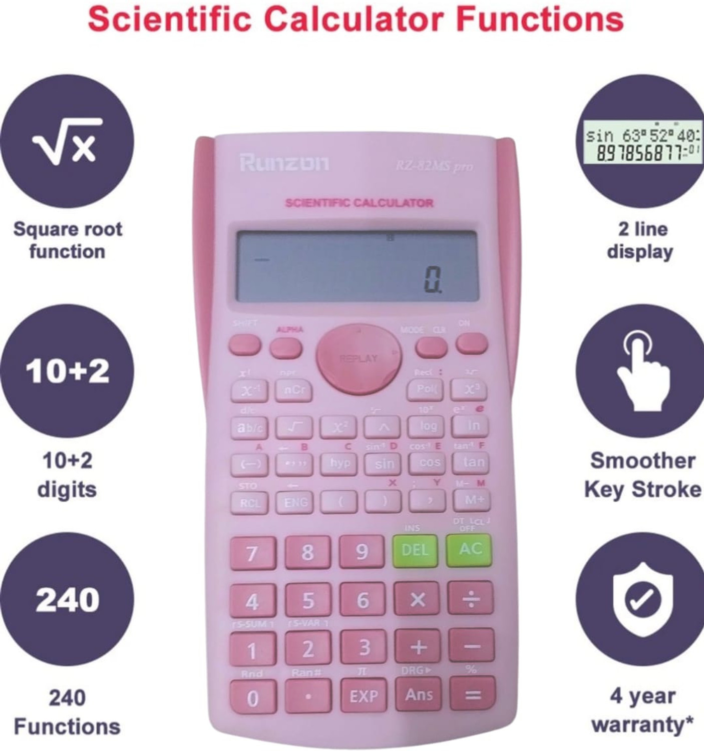 Image of TeraaBliss Portable Pink Scientific Calculator | Battery Operated | Multi-Function Pocket Calculator Scientific Calculator