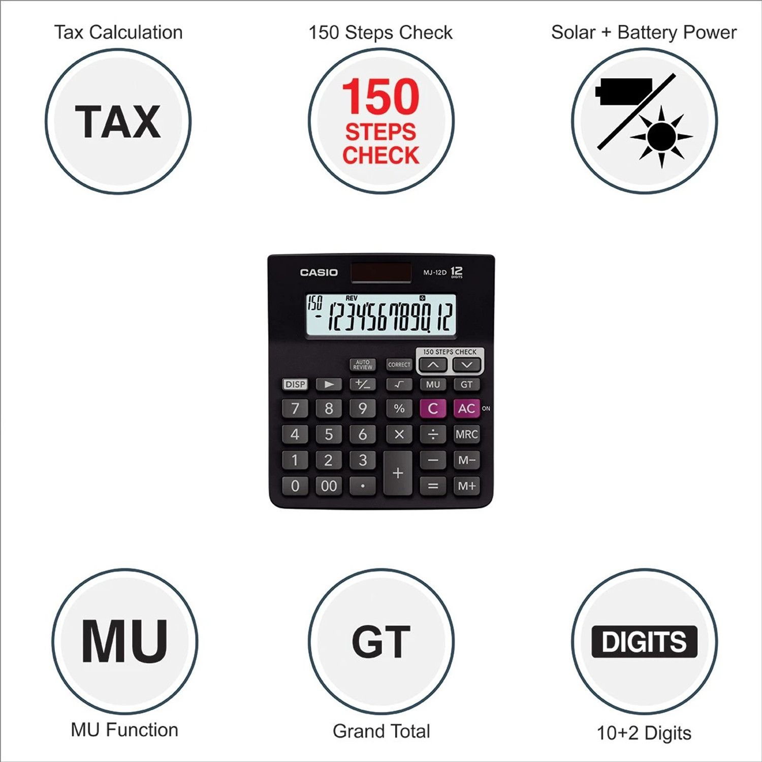 Image of Precious Homeware MJ-12D-BK Basic Calculator