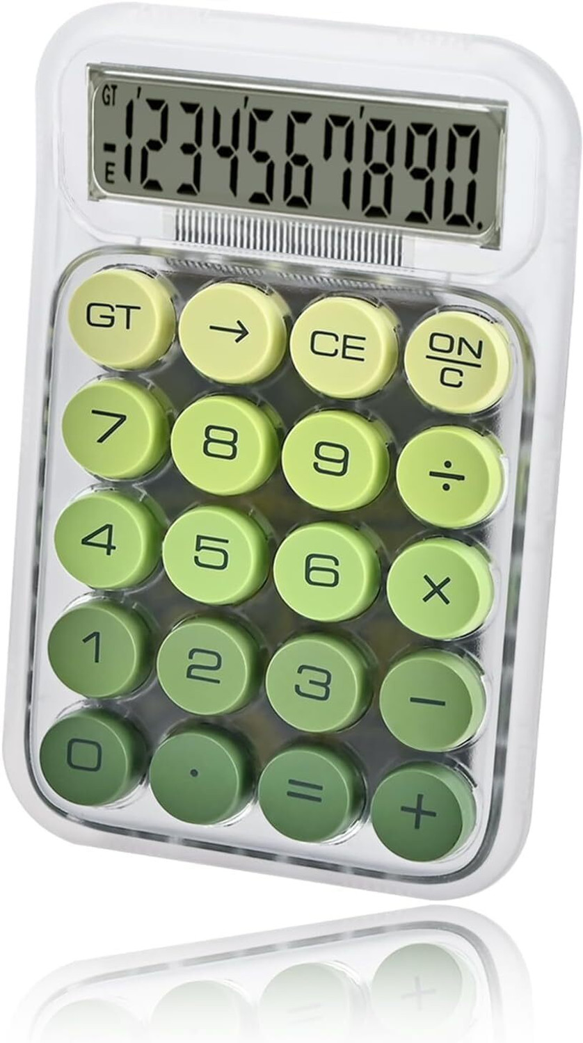 Image of BIYALI Transparent Desk Calculator with Pastel Mechanical Buttons with 10 Digit Display Battery Operated, Lightweight & Durable for Office Desk, Study, Business Basic Calculator