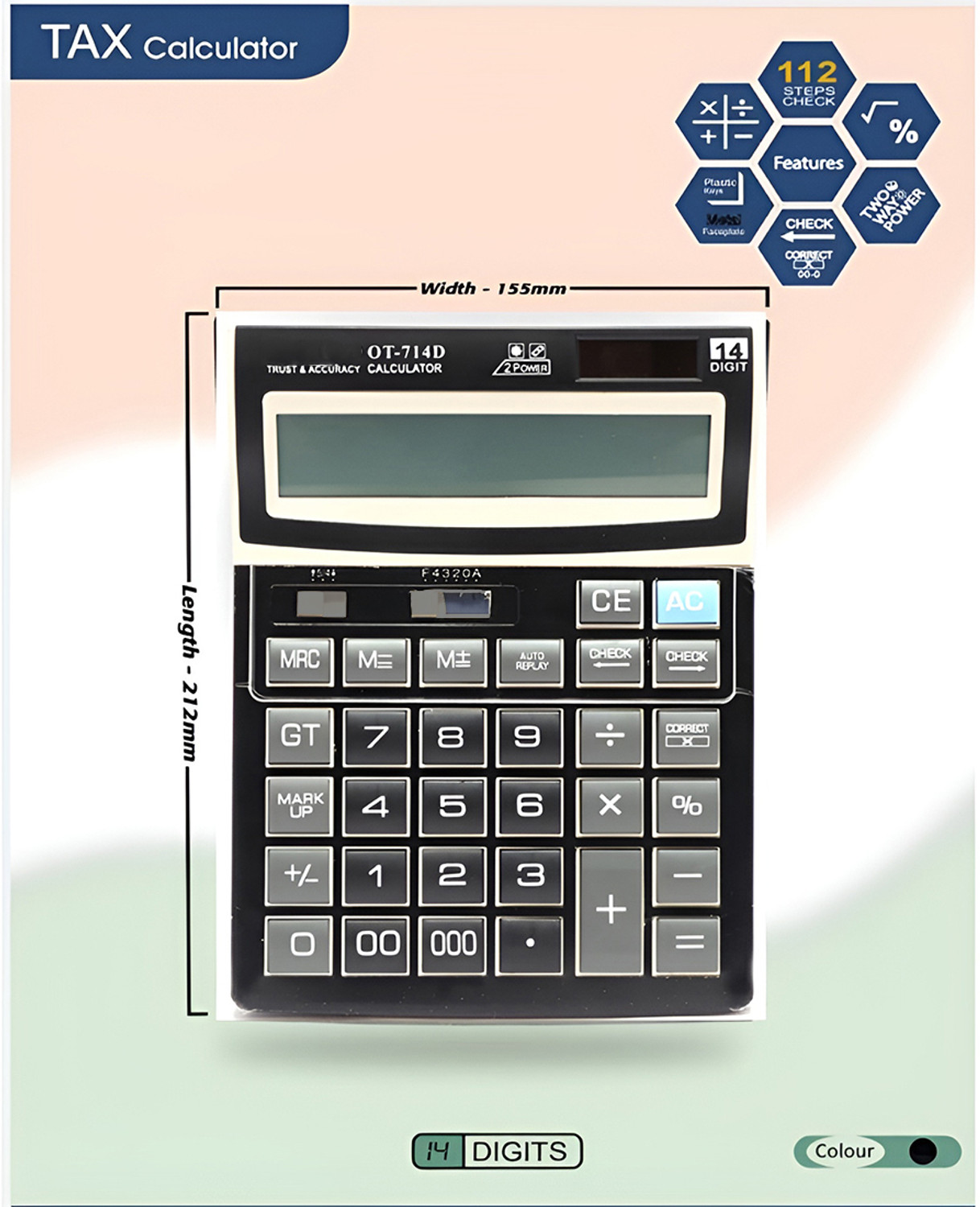 Image of ORBIT Pro 714D Financial /Commerce Calculator Solar /Battery Powered 14 Digit OT714D Financial Calculator