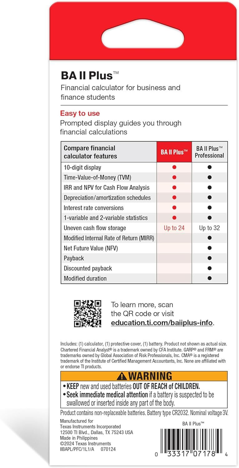 Image of TEXAS INSTRUMENTS BA II Plus Financial Calculator for CFA CMA FRM | Business & Finance | Financial Calculator