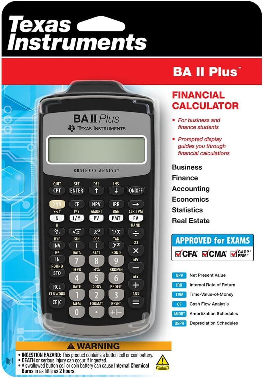 Image of TEXAS INSTRUMENTS BA II Plus Financial Calculator for CFA CMA FRM | Business & Finance | Financial Calculator