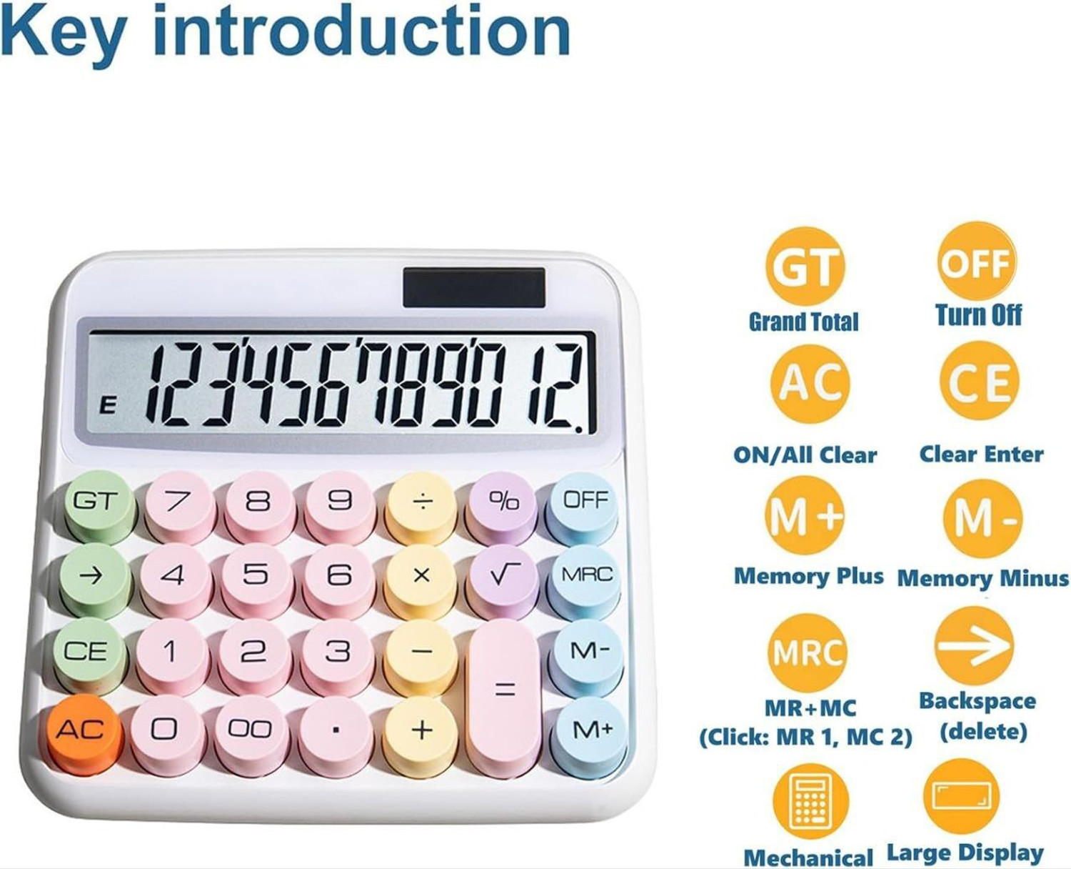 Image of PORMONO Creative Colorful Electronic Calculator Big Round Buttons Calculator Big Round Buttons, Typewriter-Inspired Mechanical Key Calculator Financial Calculator