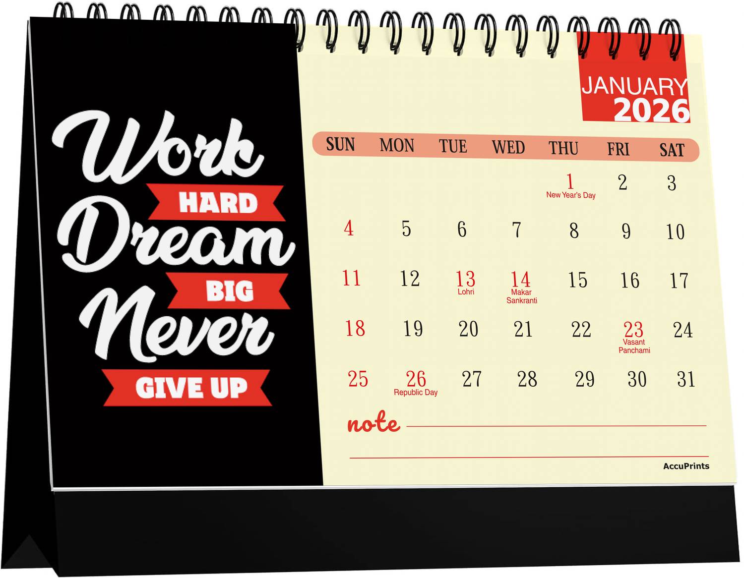 AccuPrints red motivational desk calendar 2026 Table Calendar