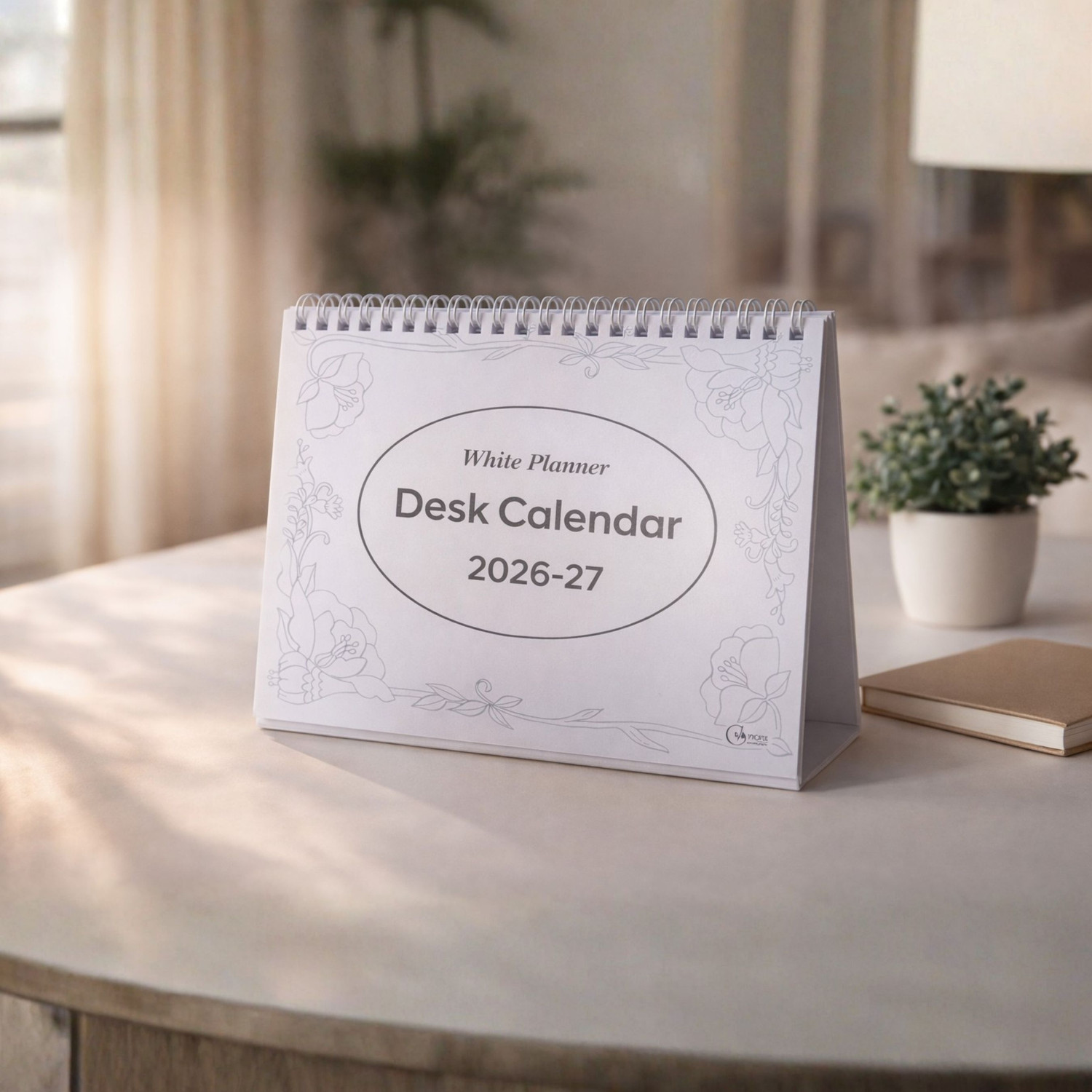 Image of CRAFTOPIX Desk Calendar01 2026-2027 Table Calendar (White, Grey, Cream, Floral Pastel Elegance)
