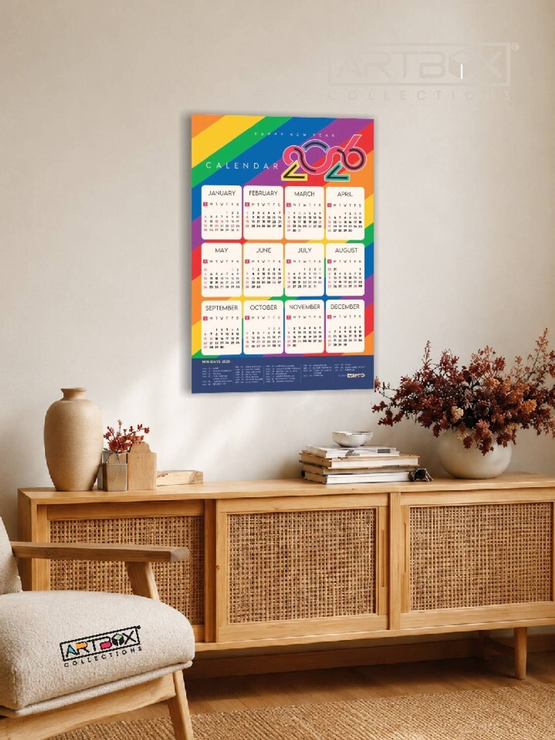 ARTBOX Colorful Strips Theme Wall Calendar 2025 (12x18 Inch) 2025 Wall Calendar