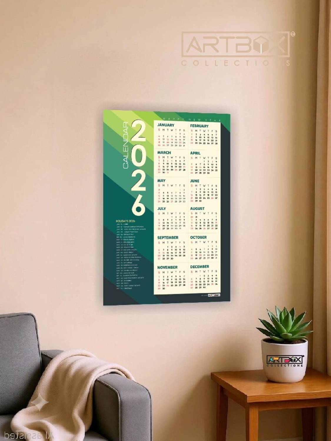 ARTBOX Green Strips Wall Calendar 2025 (12x18 Inch) 2025 Wall Calendar