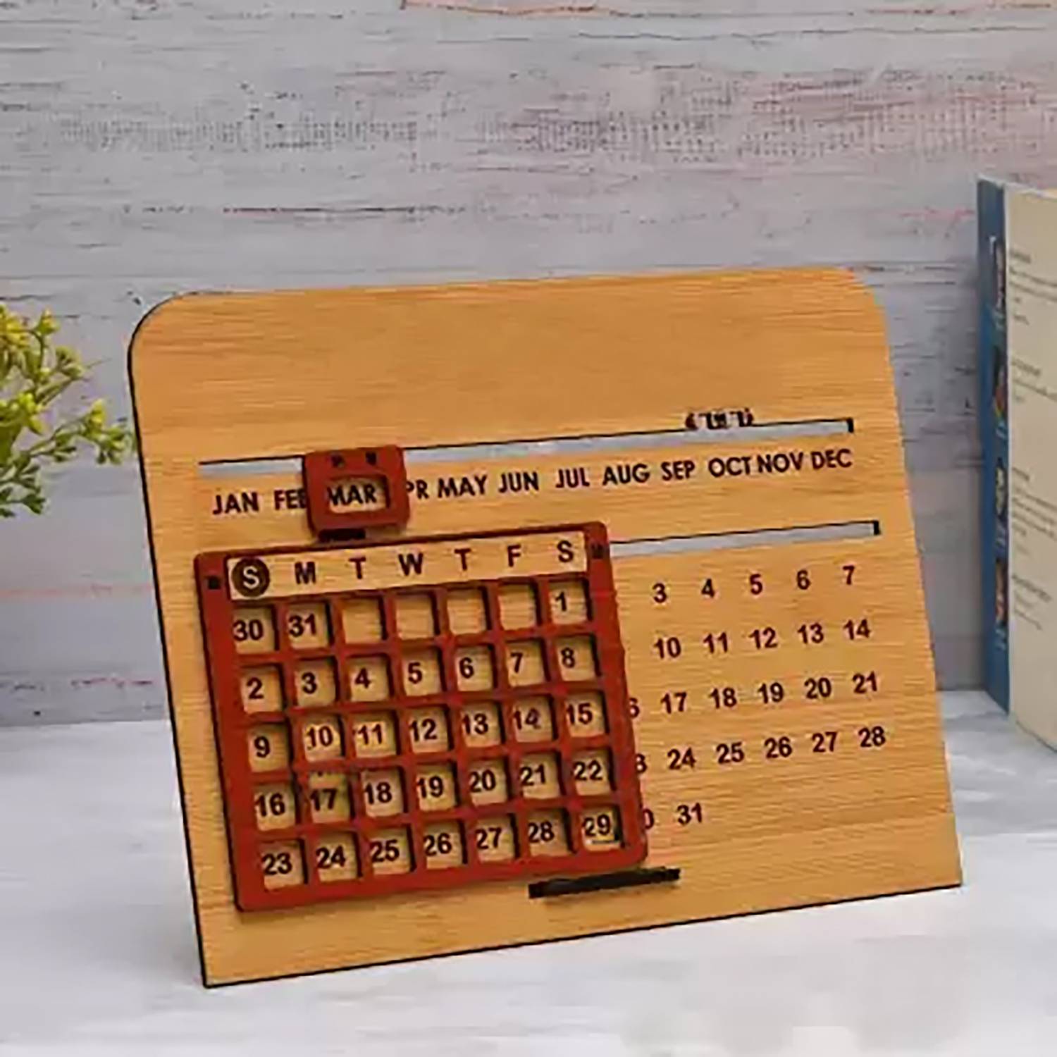 XAZE CRAFT Compartments Wooden Desk / Table Calendar to Lifetime