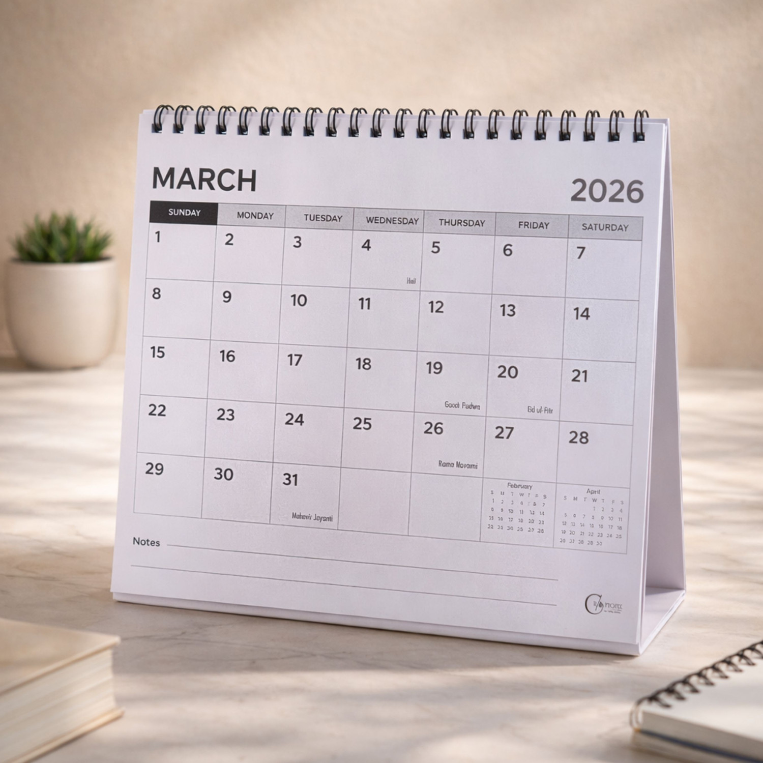 Image of CRAFTOPIX Desk Calendar01 2026-2027 Table Calendar (White, Grey, Cream, Floral Pastel Elegance)