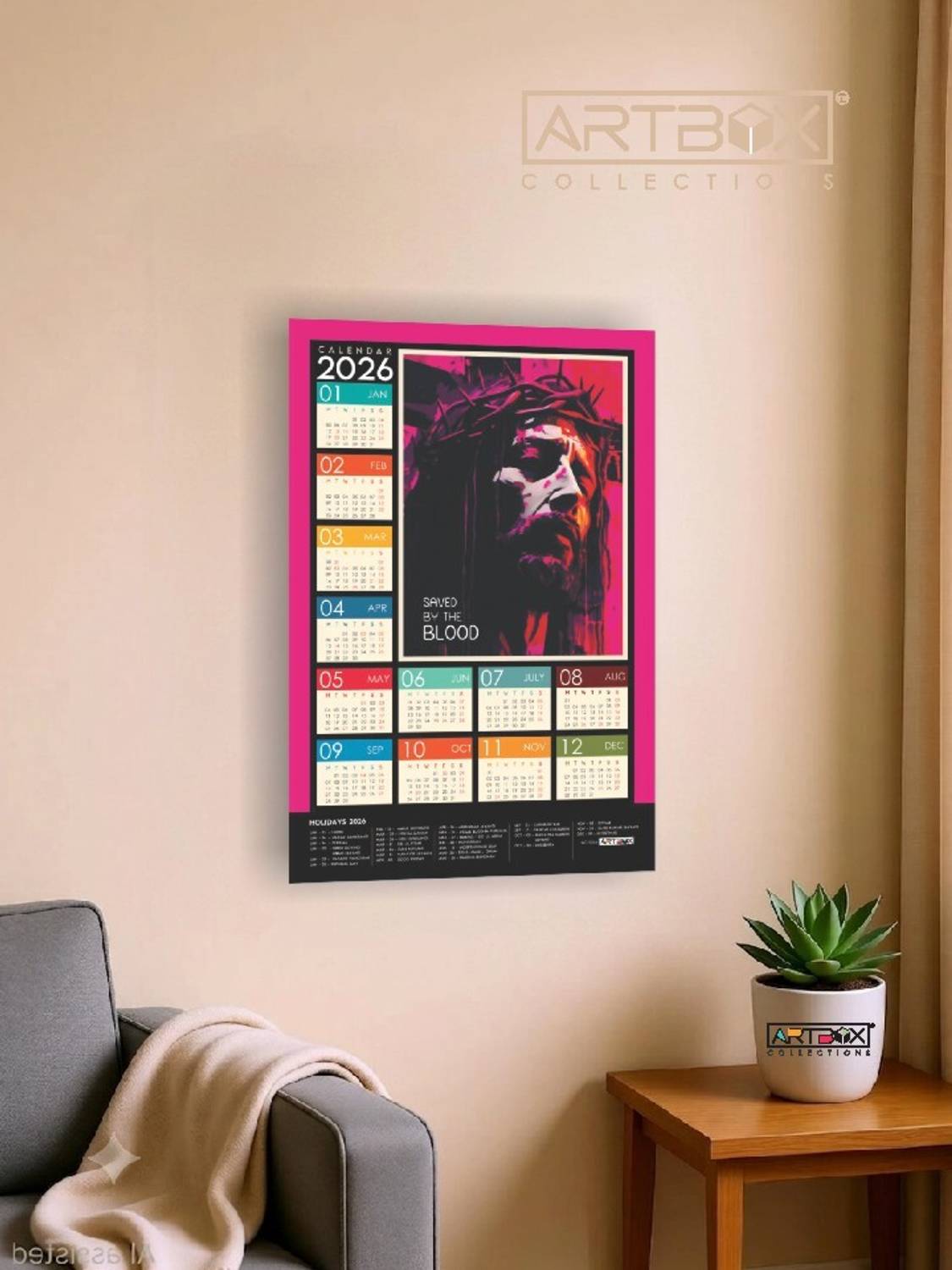 ARTBOX Saved By The Blood Jesus Wall Calendar 2025 (12x18) Inch 2025 Wall Calendar