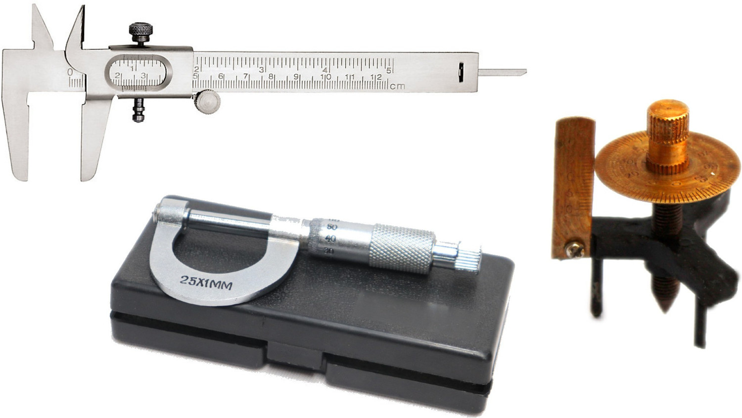 Image of THE LABWORLD Vernier caliper 12.5 cm+screw gauge0-25mm+ spherometer calliper for measurement Vernier Caliper