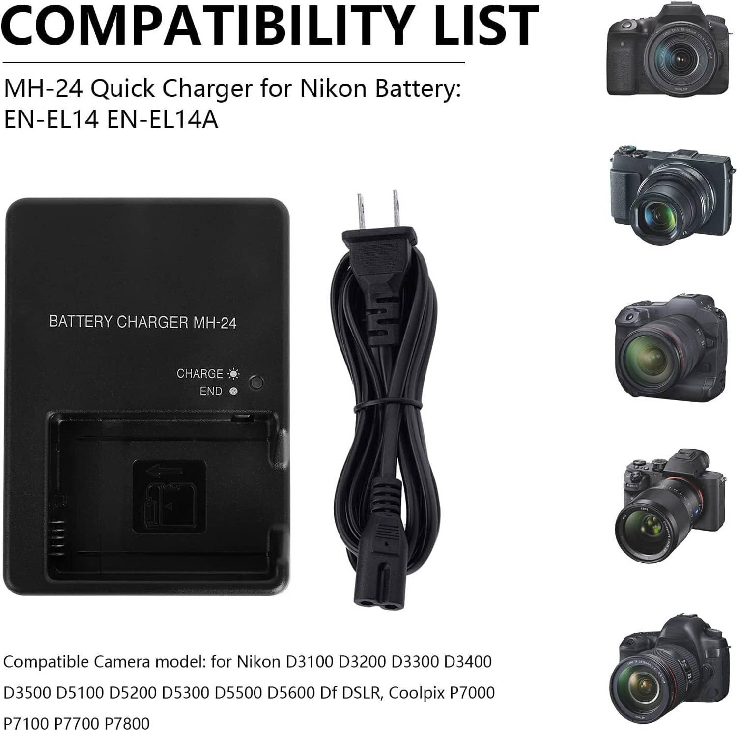 En-El14 Camera Battery Charger Replace Mh-24 Mh24 For-Nikon D5600 D5500 D5300 D5200 D5100 P7100 P7700 P7800 D3100 D3200 US Mingyqi
