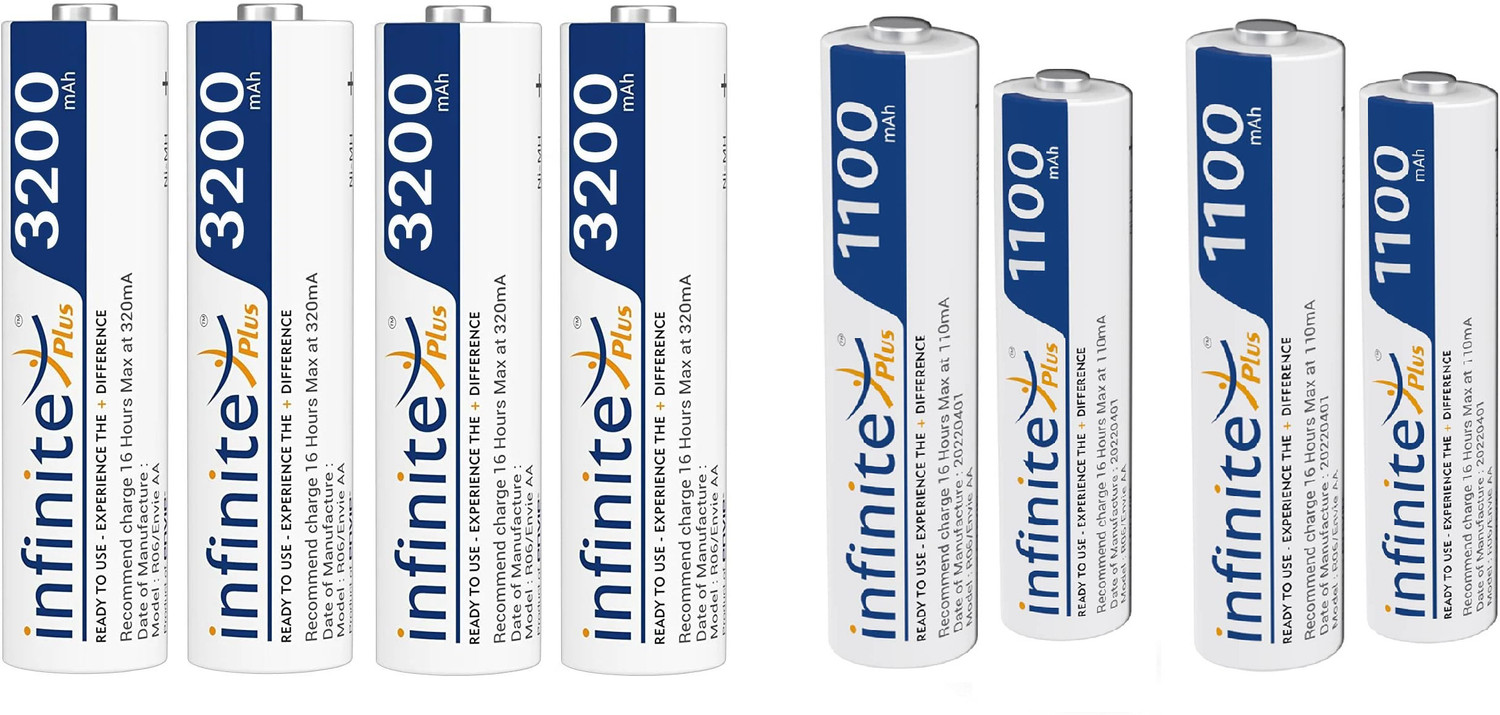 Image of Envie 3200mAh 4pc AA and 1100mAh 4pc AAA NI-MH Rechargeable Battery Combo (8pc) Camera Battery Charger