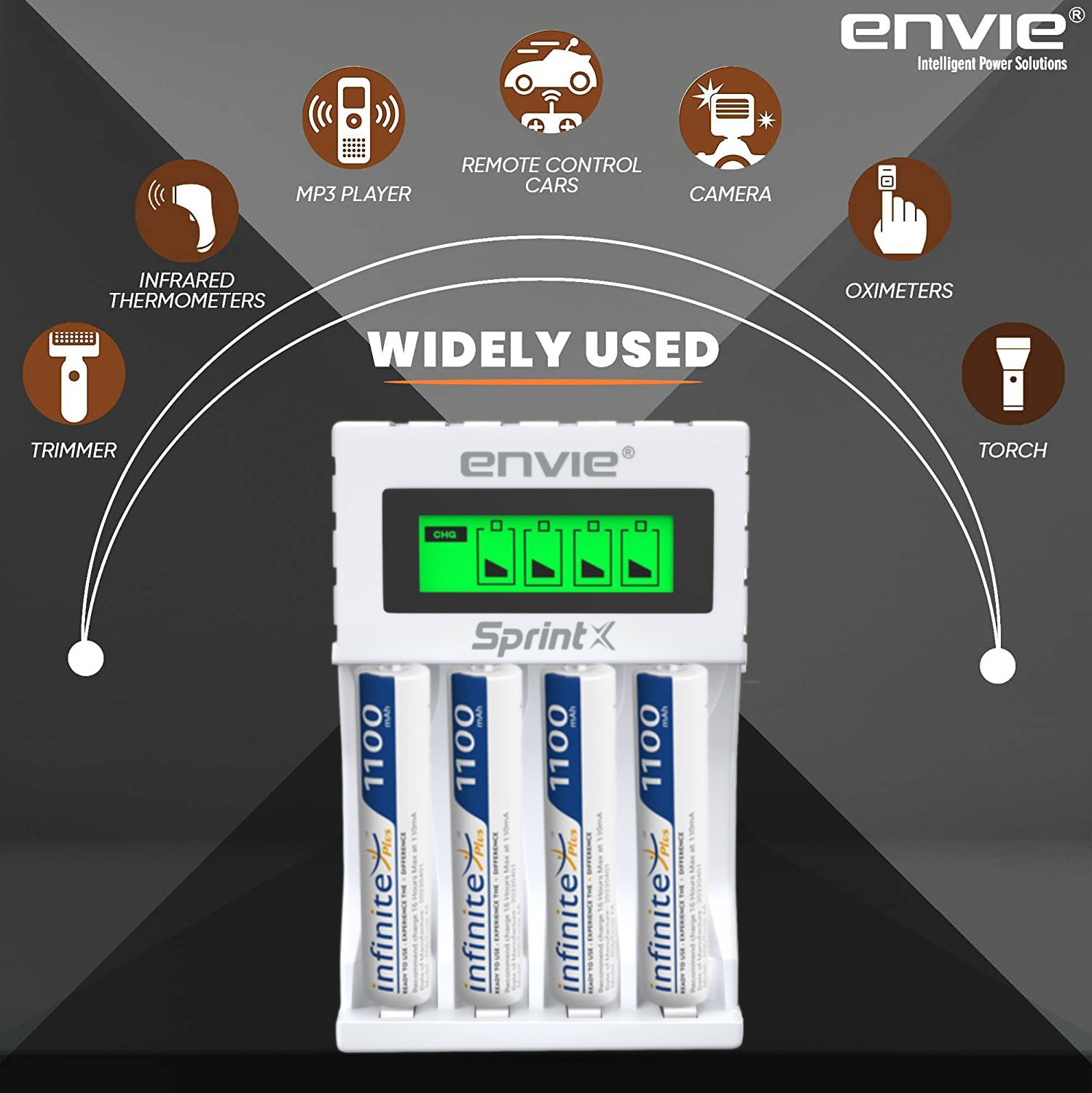 Image of Envie ECR 11 MC Ultra Fast Charger With 4 x AAA 1100 Infinite Plus rechargeable Camera Battery Charger (White)