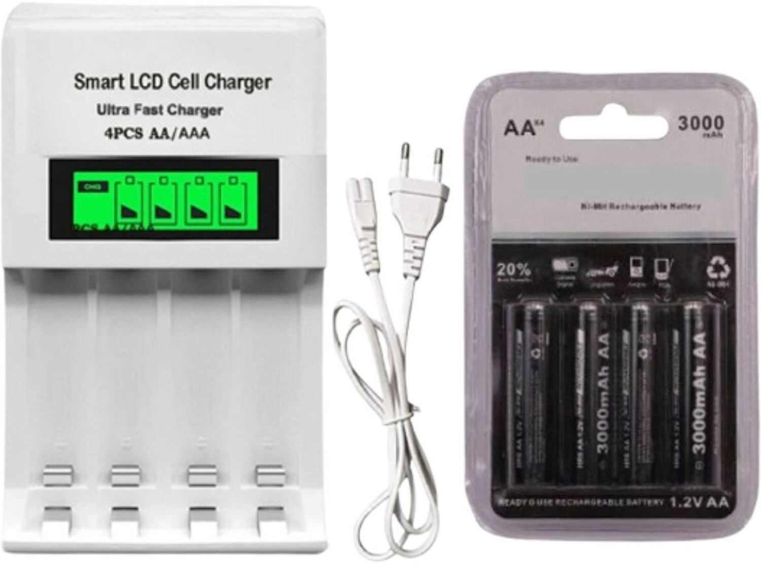 Image of Camstuffs camera flashlight battery cell (3000 Mah) with lcd display charger (white) combo Camera Battery Charger