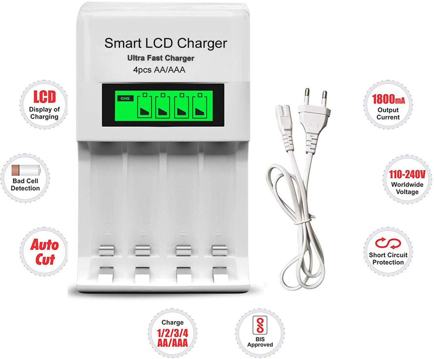 Image of Camstuffs camera flashlight battery cell (3000 Mah) with lcd display charger (white) combo Camera Battery Charger