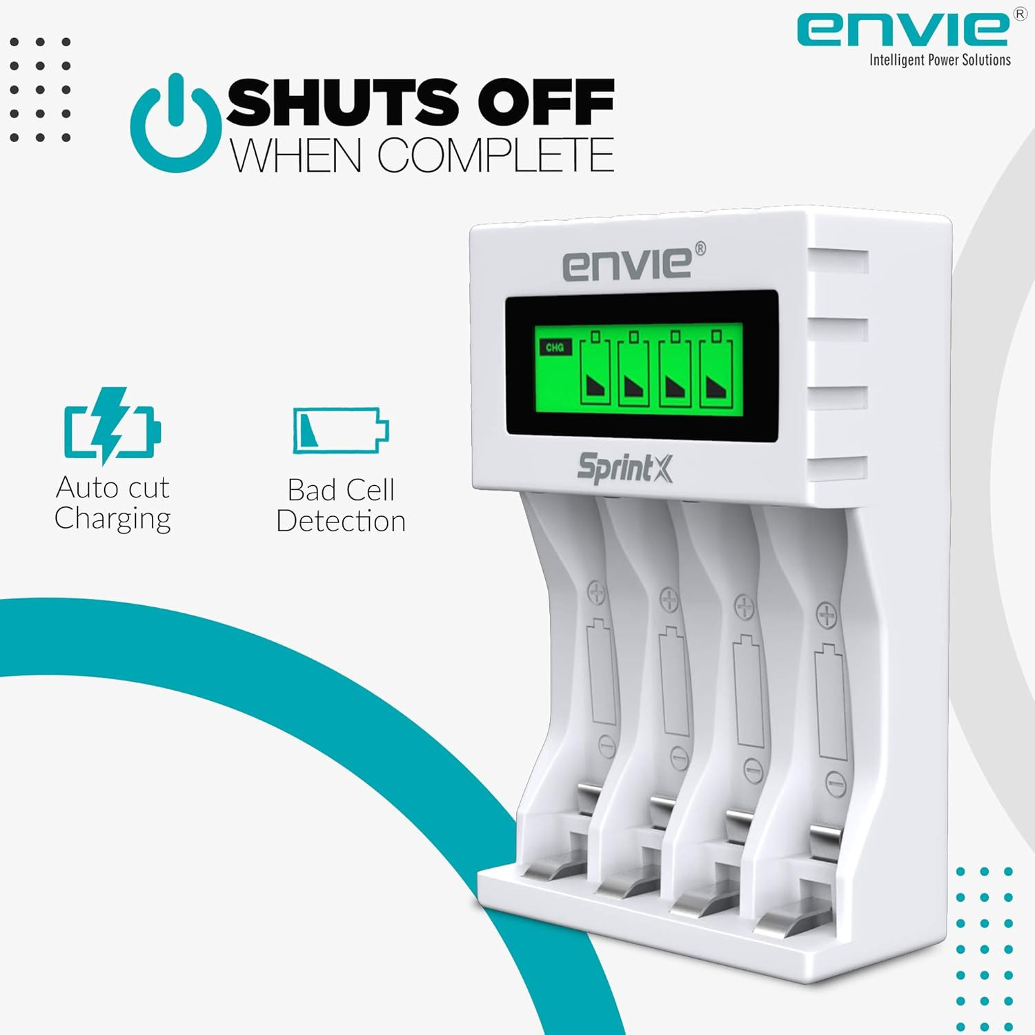 Image of Envie ECR 11 MC Ultra Fast Charger With 4 x AAA 1100 Infinite Plus rechargeable Camera Battery Charger (White)