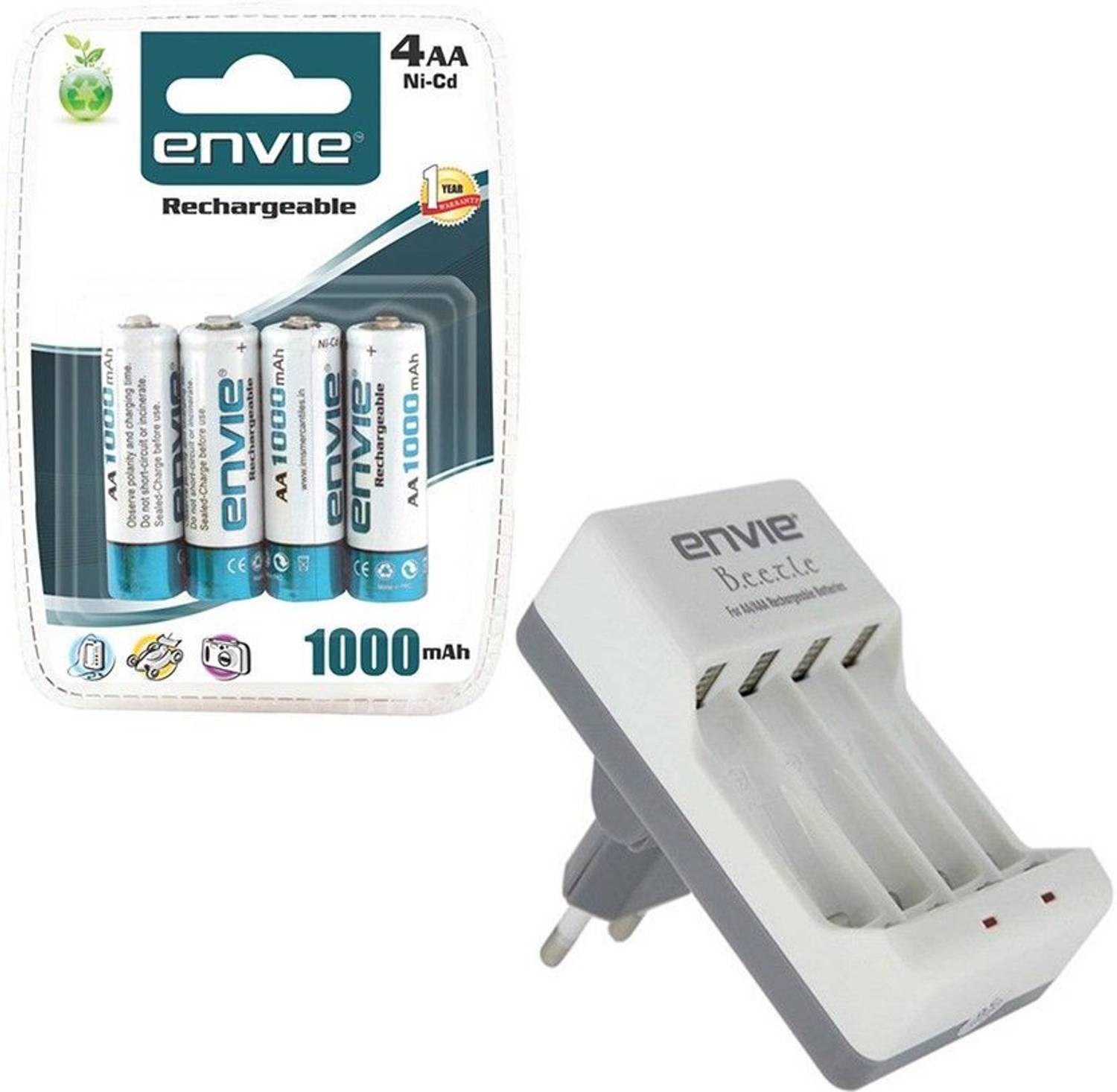 Envie Bettle ECR-20 |Combo With| 4xAA 1000 Ni-CD rechargeable Camera Battery Charger