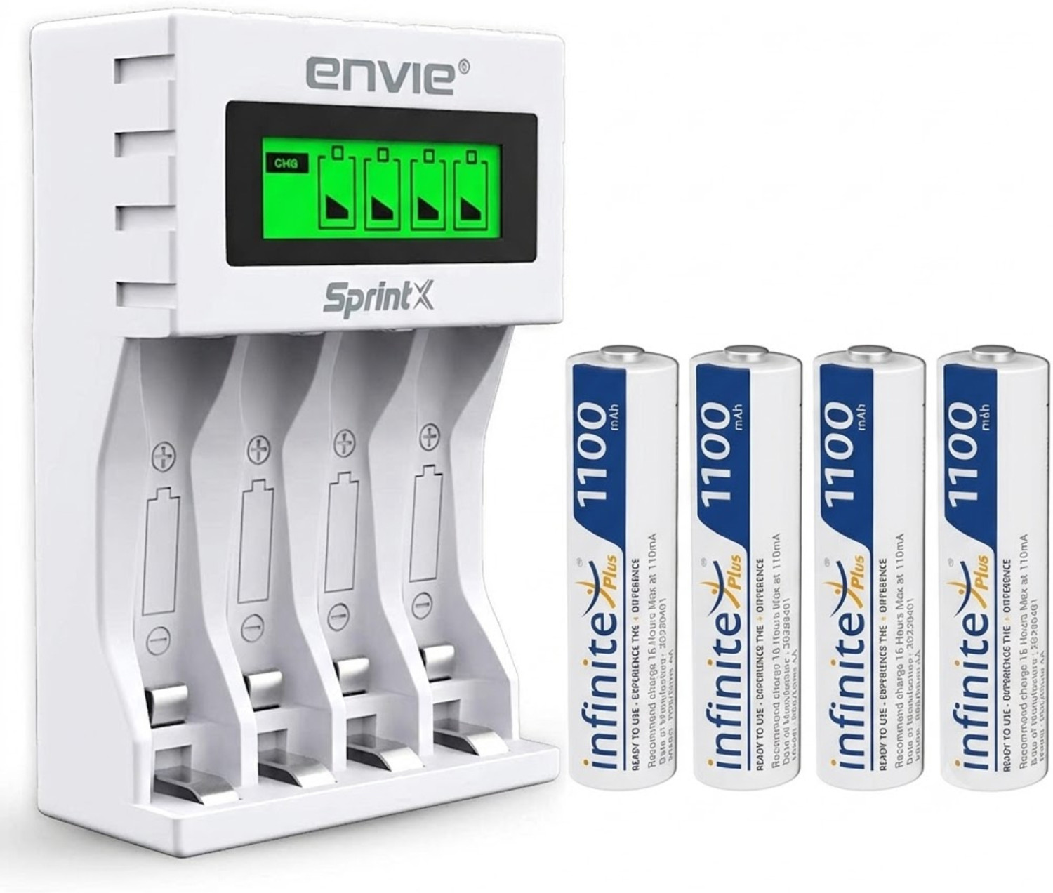 Image of Envie ECR 11 MC Ultra Fast Charger With 4 x AAA 1100 Infinite Plus rechargeable Camera Battery Charger (White)