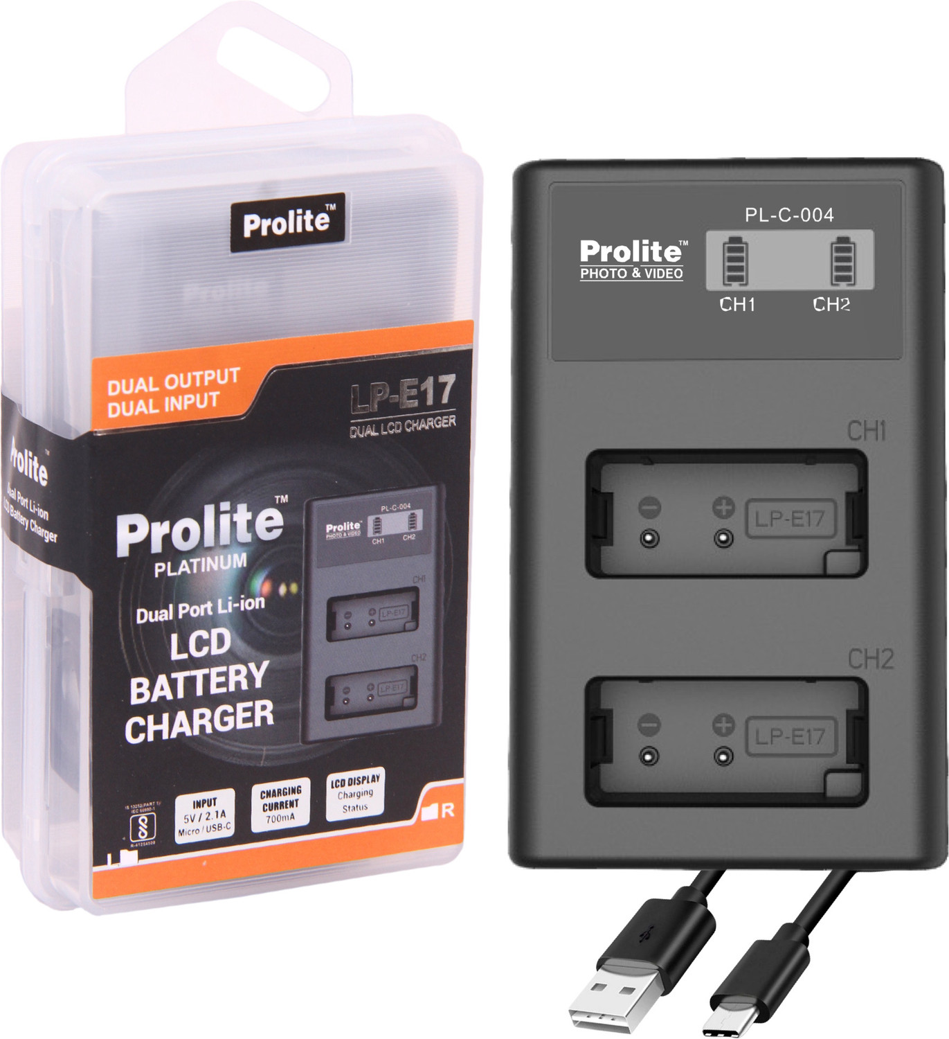 Image of Prolite Dual LCD Charger for Canon LP-E17 Camera Li-ion Batteries | Camera Battery Charger