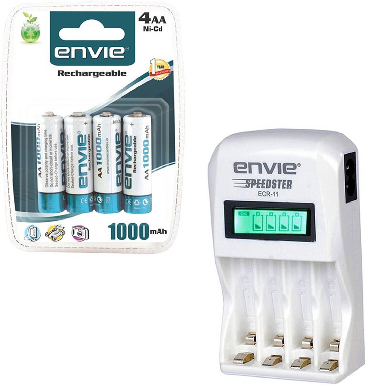 Envie Speedster ECR-11 + 4xAA 1000 Ni-CD rechargeable Camera Battery Charger
