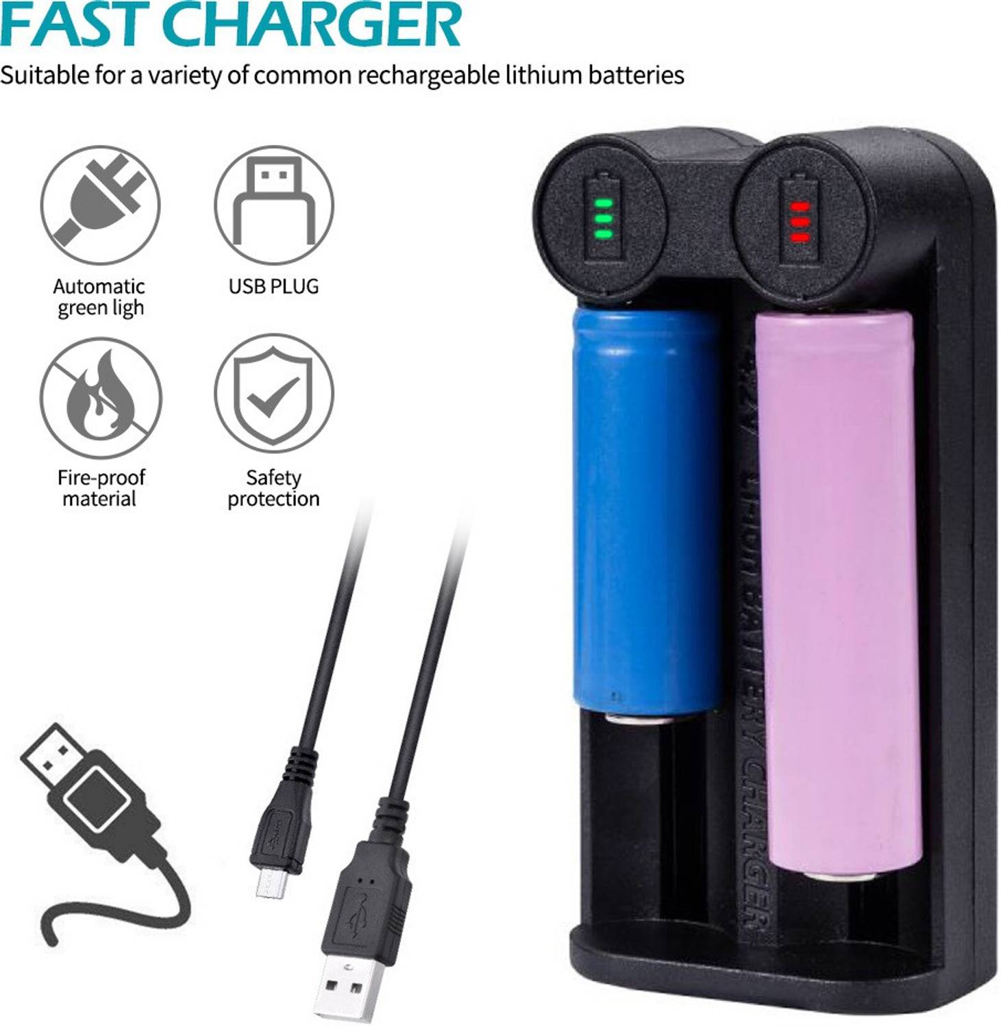 amiciSmart Dual Slot Battery Charger 26650 18650 - Image 2