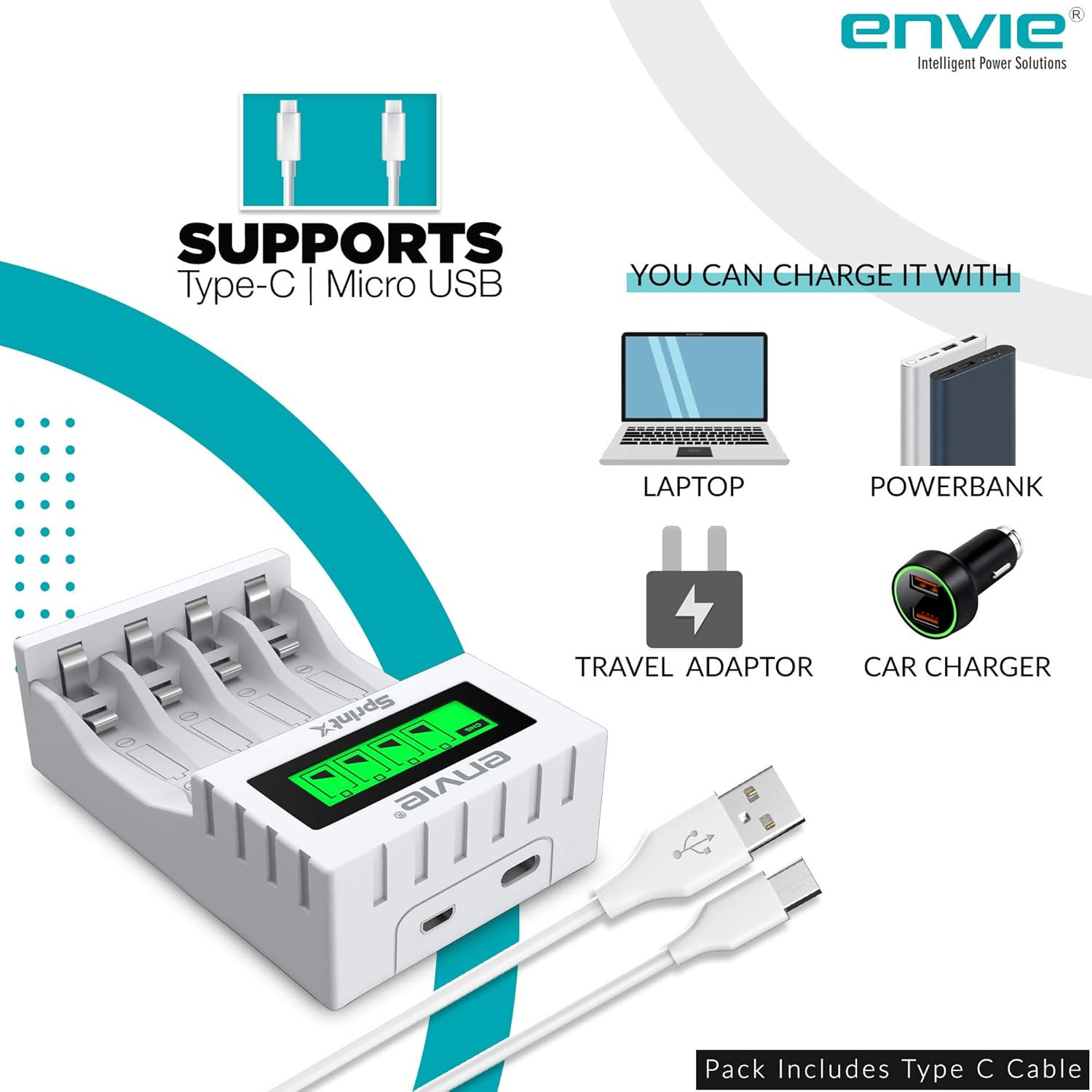 Image of Envie ECR 11 MC Ultra Fast Charger With 4 x AAA 1100 Infinite Plus rechargeable Camera Battery Charger (White)