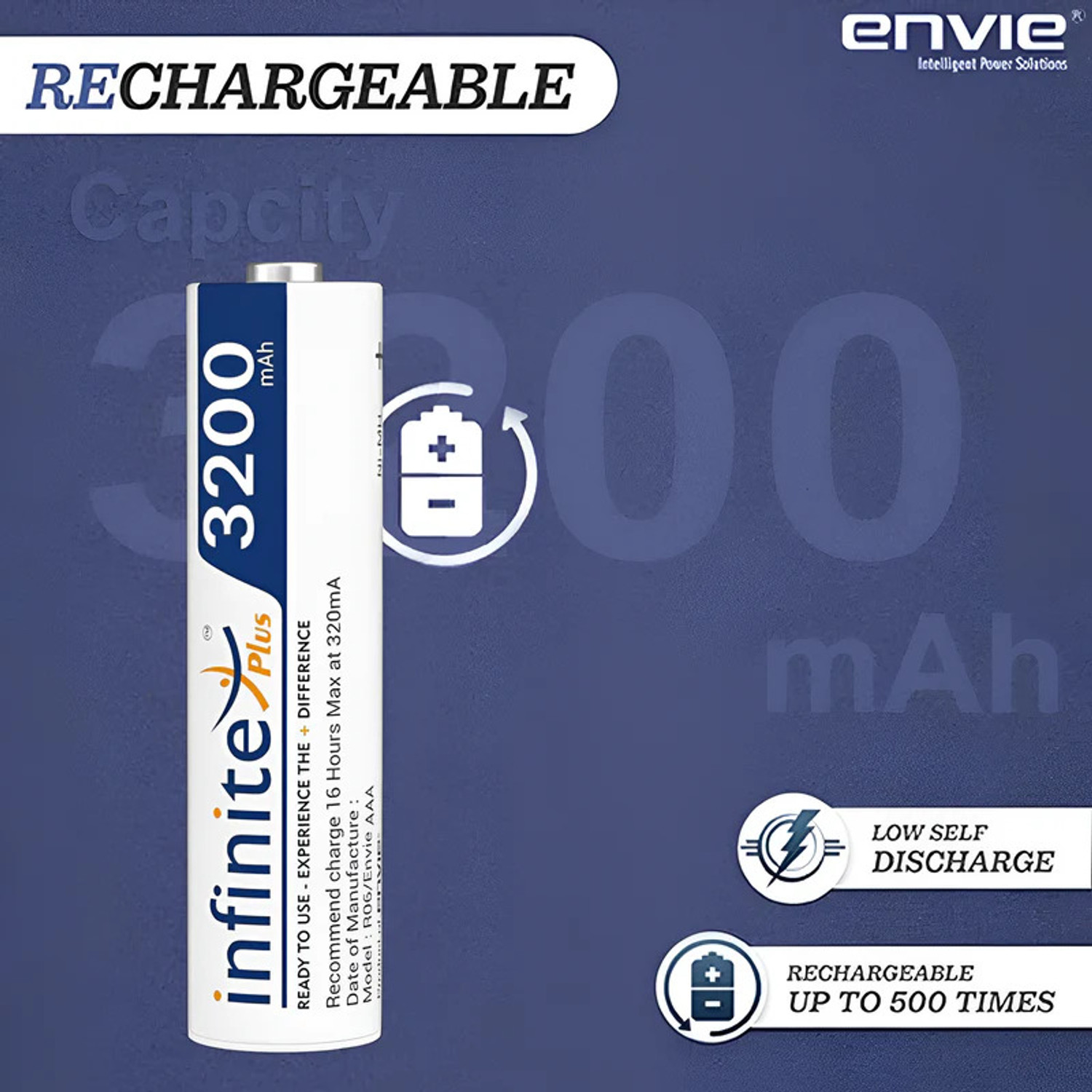 Image of Envie AA3200RTU 4PL Infinite Plus AA 3200mAh Ni-MH Rechargeable Ready to Use Battery Camera Ni-MH Battery
