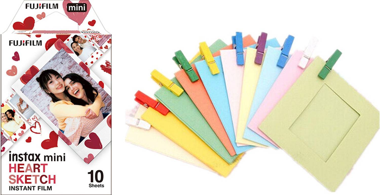 FUJIFILM Instax Mini Heart Sketch 10x1 Film With Simple Hanging 