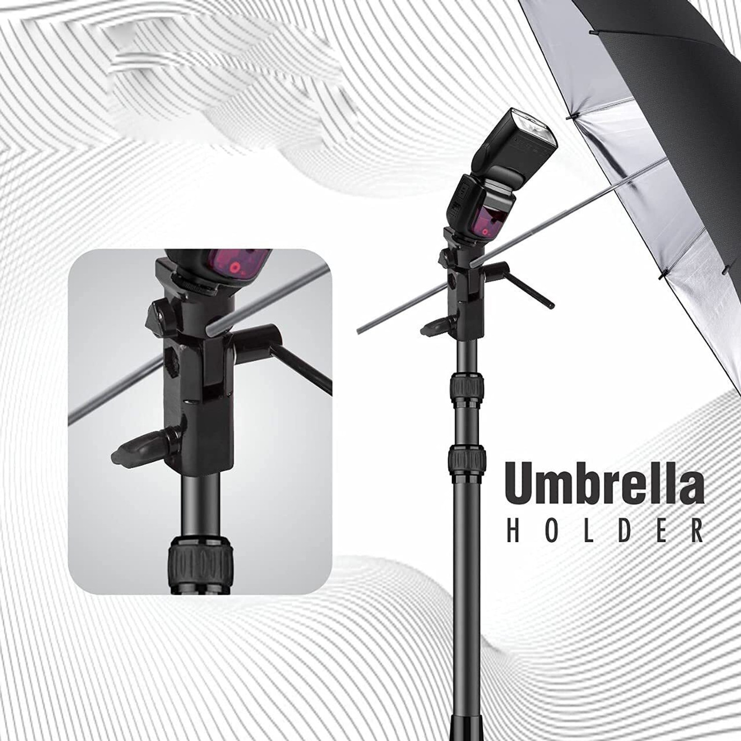 Image of Hiffin S1 Umbrella Bracket Heavy Duty Flash Light Stand Umbrella Holder B Bracket Speedlite Holder (CNC Aluminium) in Black Color Folding Flash Bracket