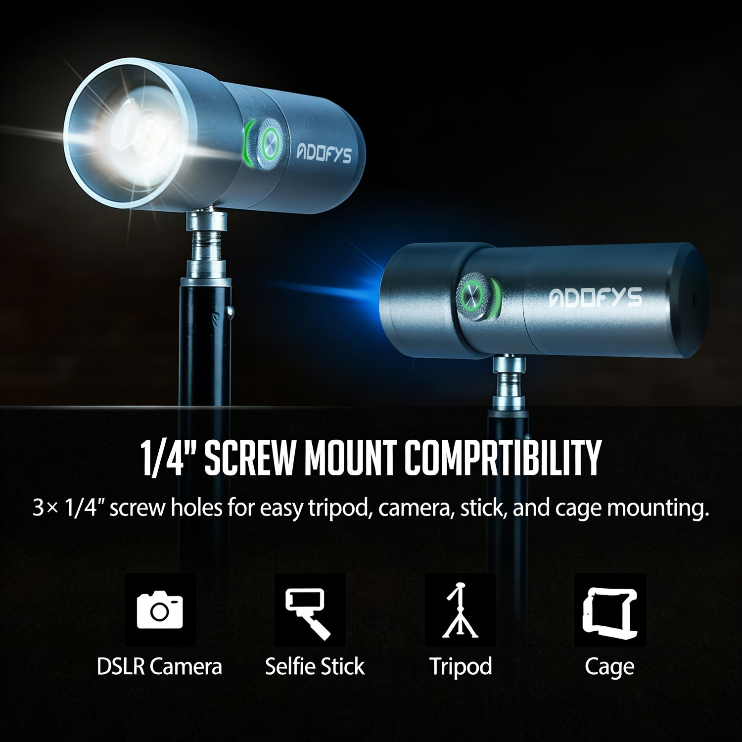 Image of Adofys RGB LED Photography Flashlight, 7500mAh Aluminum Alloy Patterned Ambient light 1570 lx Camera LED Light