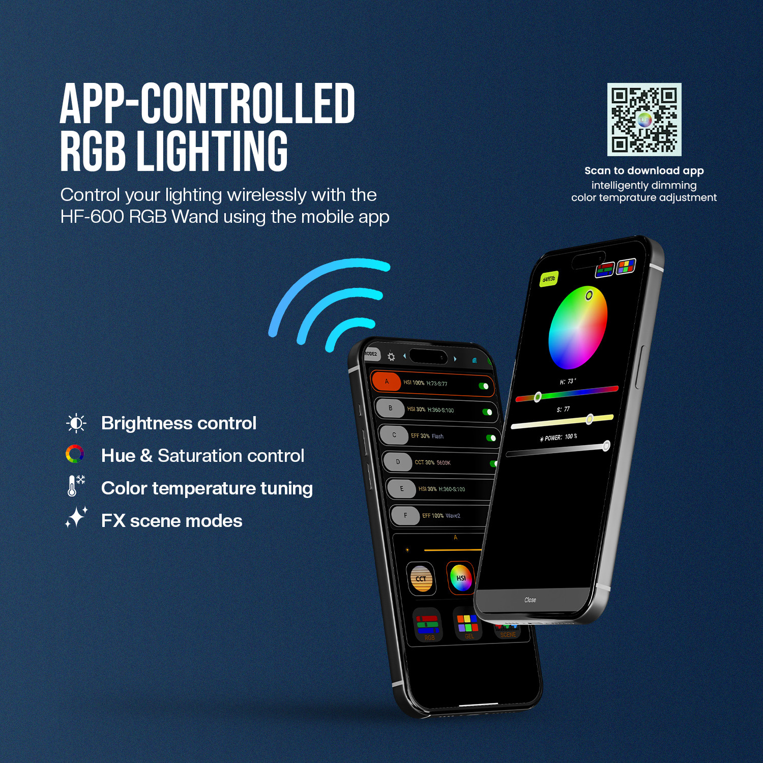 Image of Hiffin HF-600 RGB LED Light Stick for Photography, 25 Fx Light Effect, 5200mah Battery 6000 lx Camera LED Light