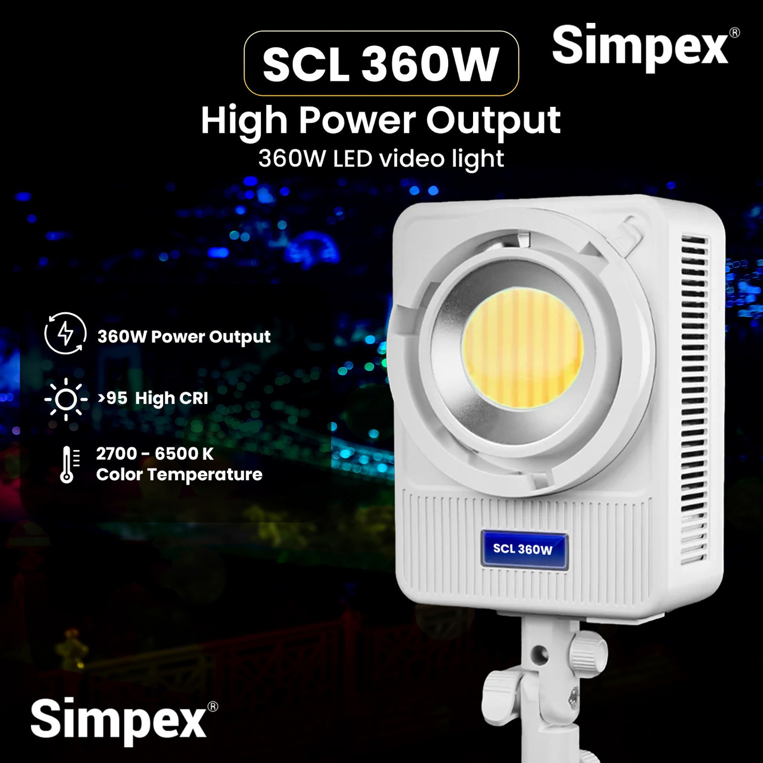 Image of Simpex SCL 360W Bi Colour Continuous LED Light With Bowens Mount For Photography. 27800 lx Camera LED Light