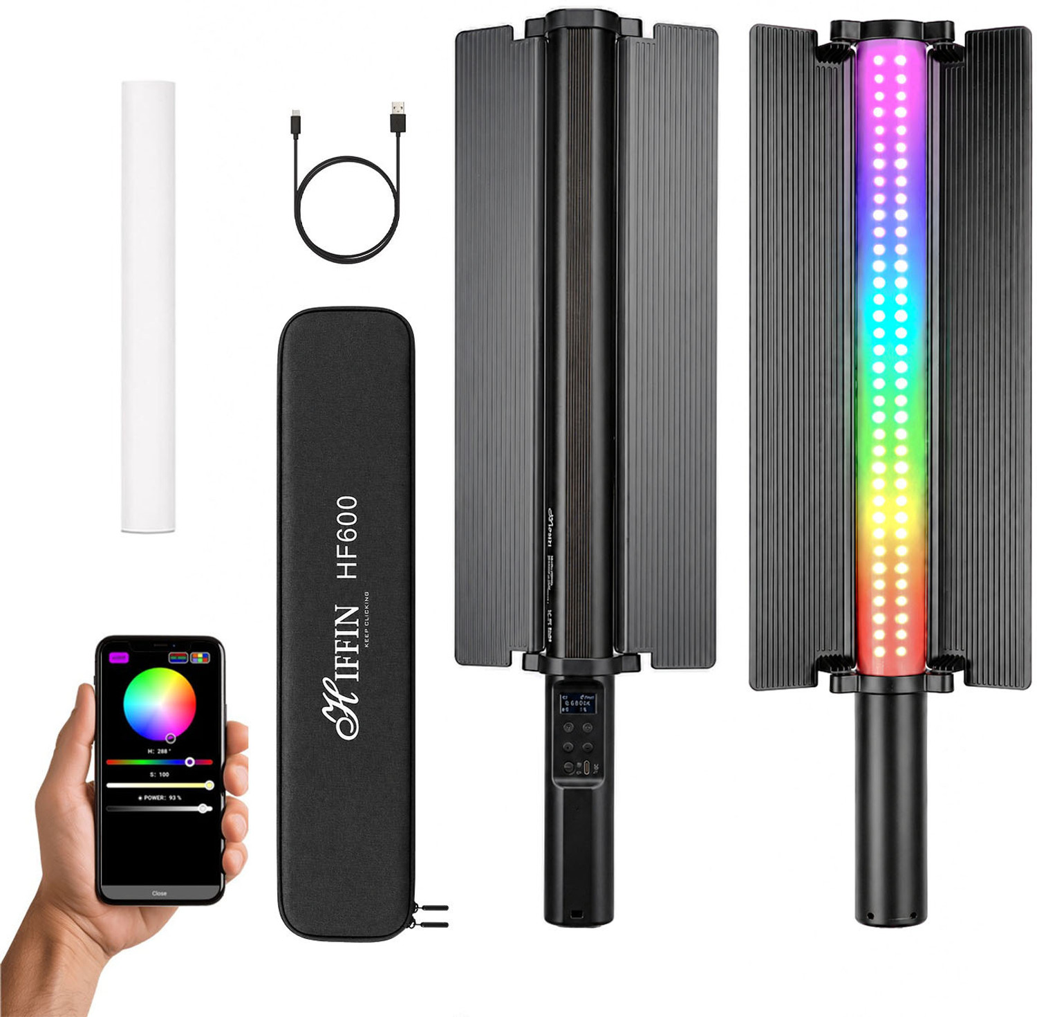 Image of Hiffin HF-600 RGB LED Light Stick for Photography, 25 Fx Light Effect, 5200mah Battery 6000 lx Camera LED Light