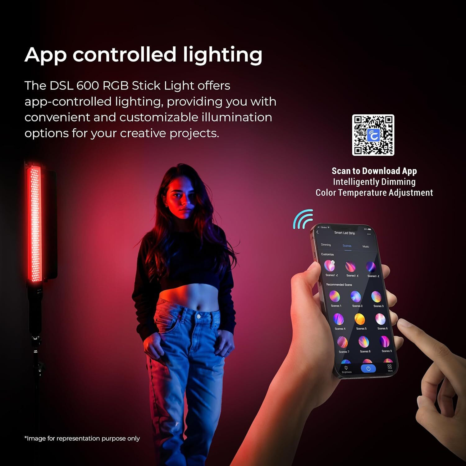 Image of DIGITEK DSL-600 RGB Portable Handheld RGB LED Light Wand with Grid, Diffuser & Barn Door 120 lx Camera LED Light
