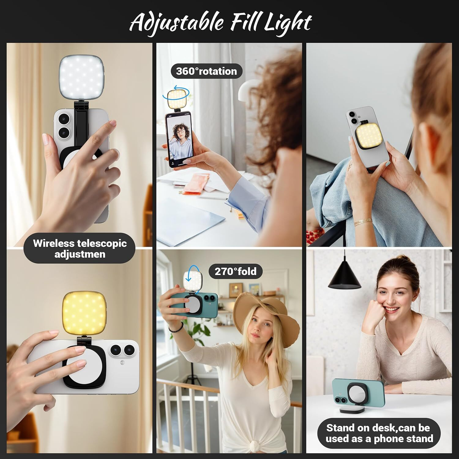 Image of Clefairy Magnetic Selfie Light for iPhone, Portable Phone Light with a Mirror 1 lx Camera LED Light