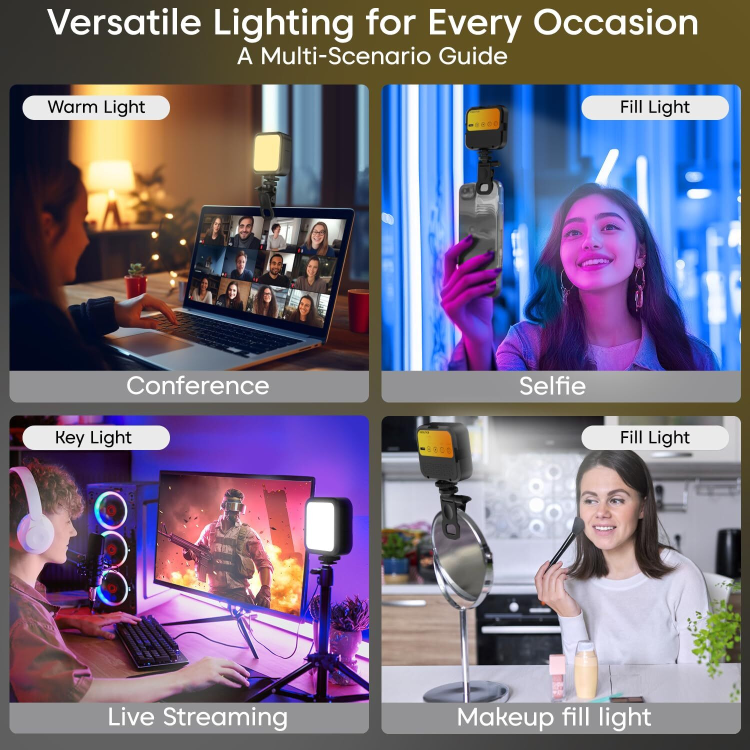 Image of sounce Clip-On Rechargeable LED Video Light for Phone, Camera & Laptop 1000 lx Camera LED Light